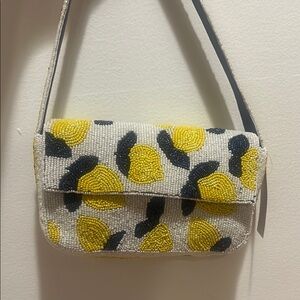 Loft- Beaded Lemon Yellow and blue Women's shoulder Bag